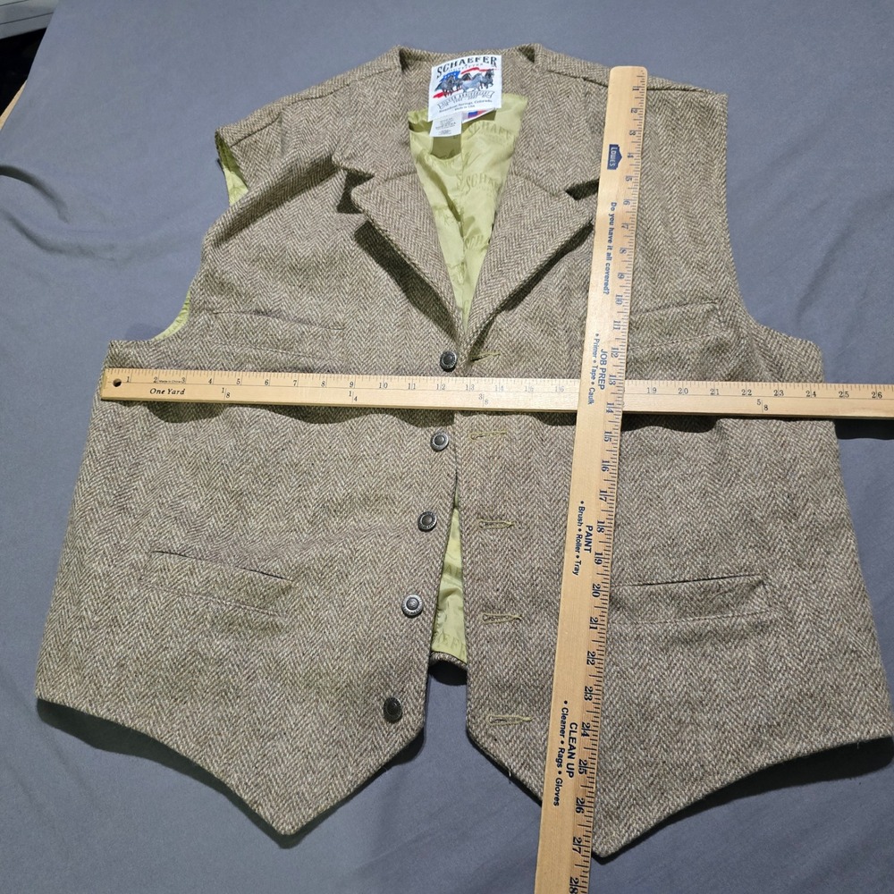 Schaefer Outfitter Vest Mens 2XL Tan Herringbone Wool Silver Anniversary 707 - Picture 4 of 6